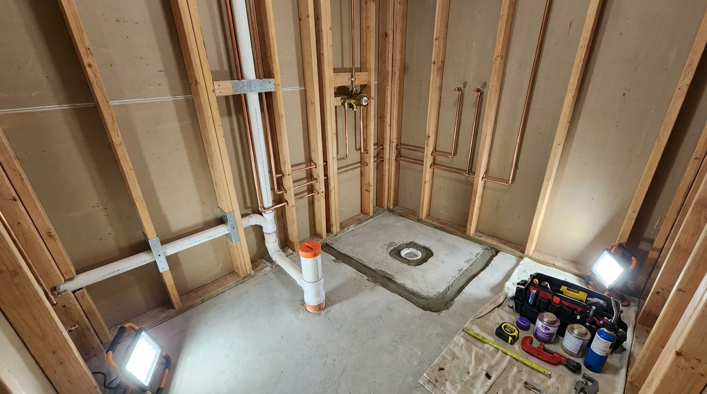 Bathroom rough-in plumbing during remodel by Johns Plumbing LLC in Kenner